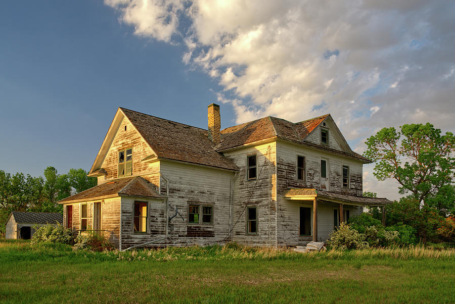 Solberg Homestead kissed by setting sun - Benson County ND Photograph by Peter Herman