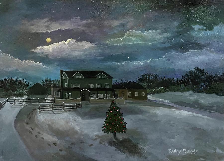 SOLD. Fyrne Lake Farm.  Tennessee.  Winter Moonlight. Painting by Rand Burns
