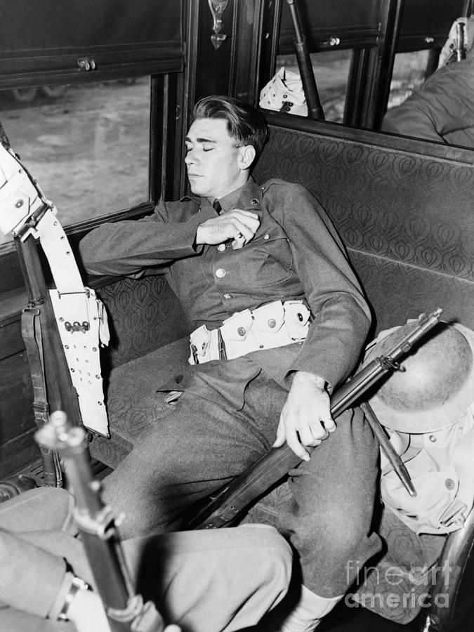 SOLDIER AND PULLMAN CAR, c1942 Photograph by Granger