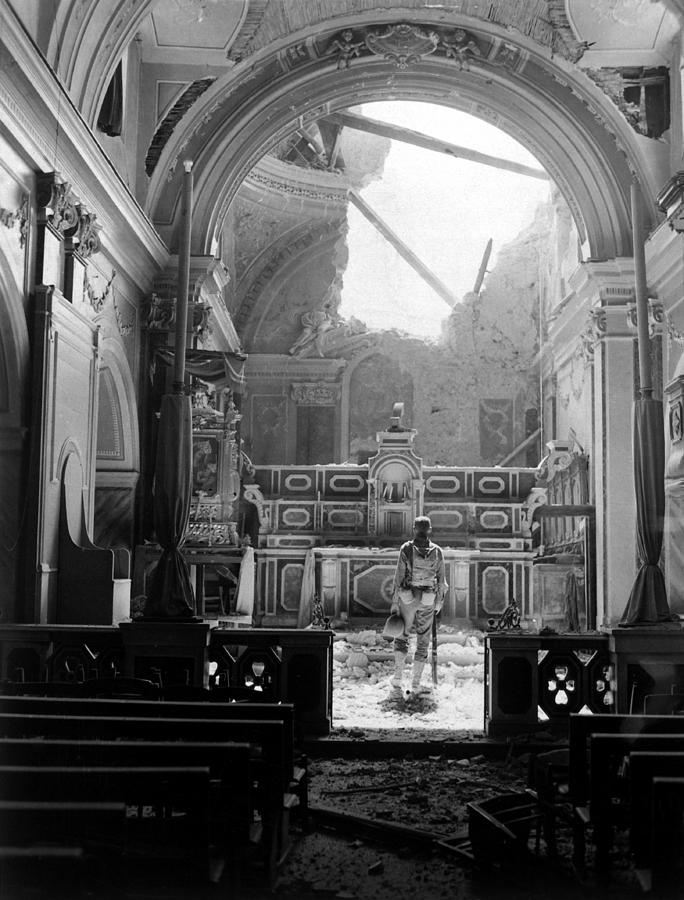 Soldier In Bombed Out Church - Italy - 1944 Photograph by War Is Hell Store