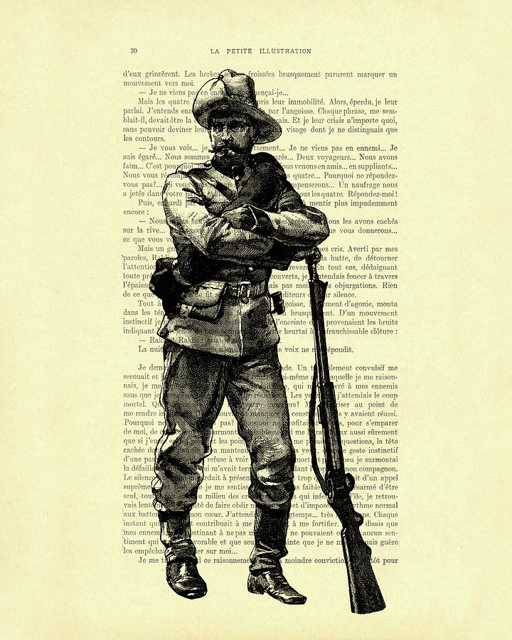 Vintage Digital Art - Soldier on antique book page by Madame Memento