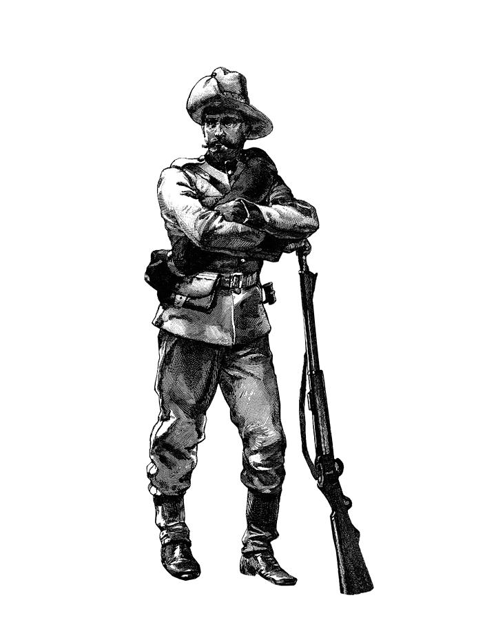 Vintage Digital Art - Soldier with gun in black and white by Madame Memento