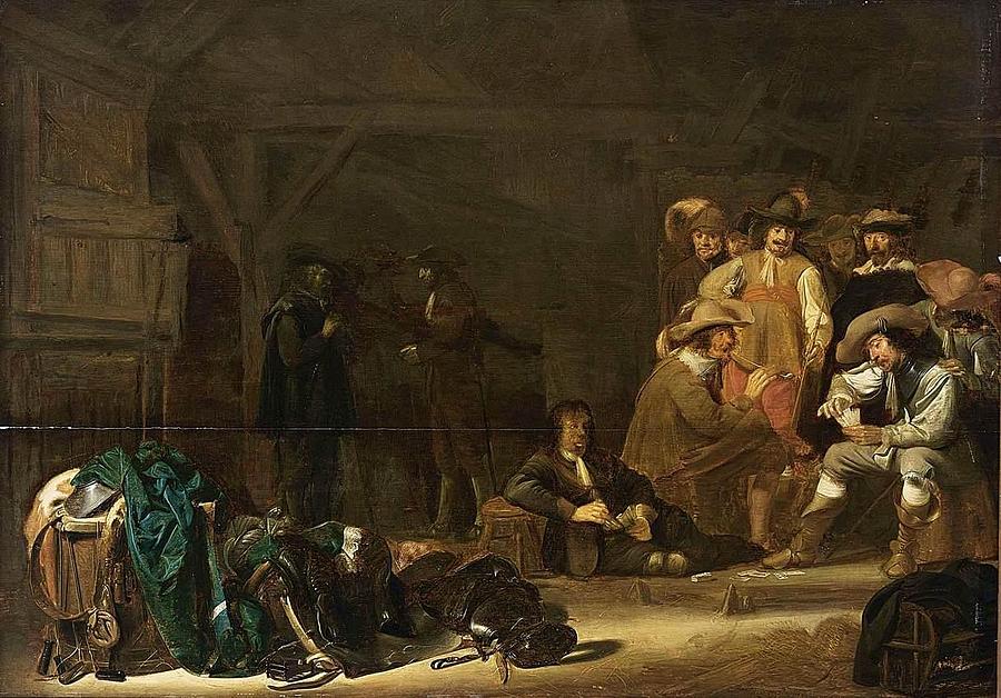 Soldiers in a Barn Painting by Simon Kick