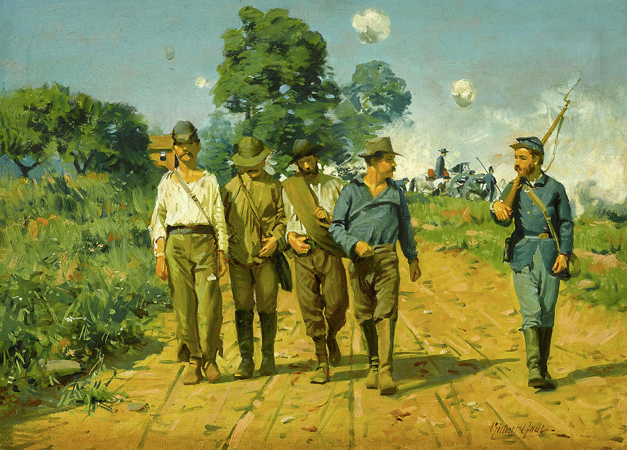 Soldiers Marching on Rutted Lane Painting by Gilbert Gaul - Fine Art ...