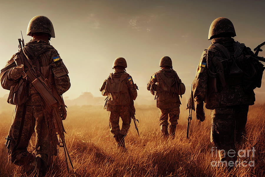 Soldiers of the Ukraine army walking at sunset Digital Art by Benny ...