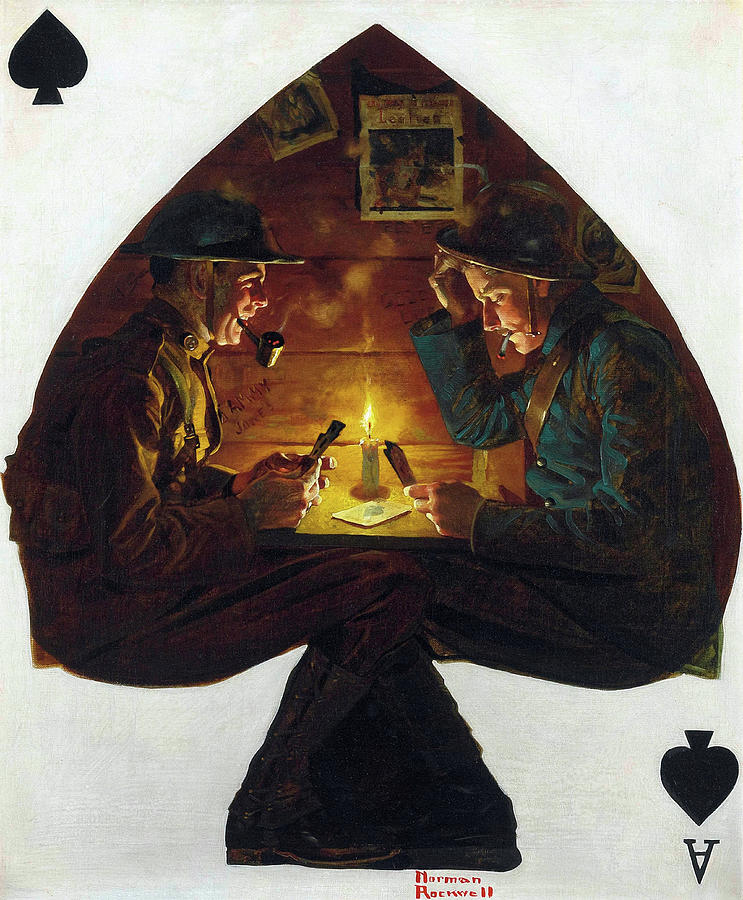 Norman Rockwell Painting - Soldiers Playing Cards, 1918 by Norman Rockwell Norman Rockwell Painting - Soldiers Playing Cards, 1918 by Norman Rockwell