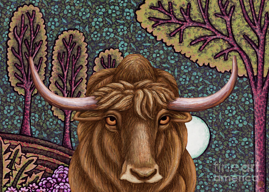 Solemn Yak Moon Painting by Amy E Fraser