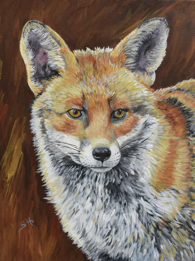 Solitary Fox Painting by Sandy Herrault