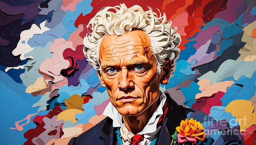 Solitudes Philosopher Arthur Schopenhauers Portrait Embodies the Wisdom of Choosing a Tranquil and Digital Art by Pablo Avanzini