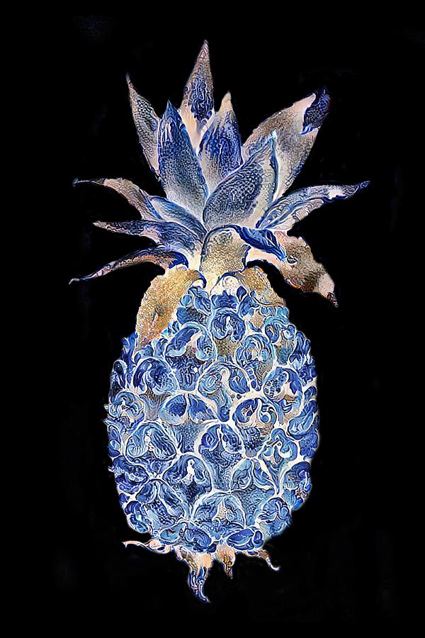Solo Pineapple Blue On Black Digital Art by HH Photography of Florida