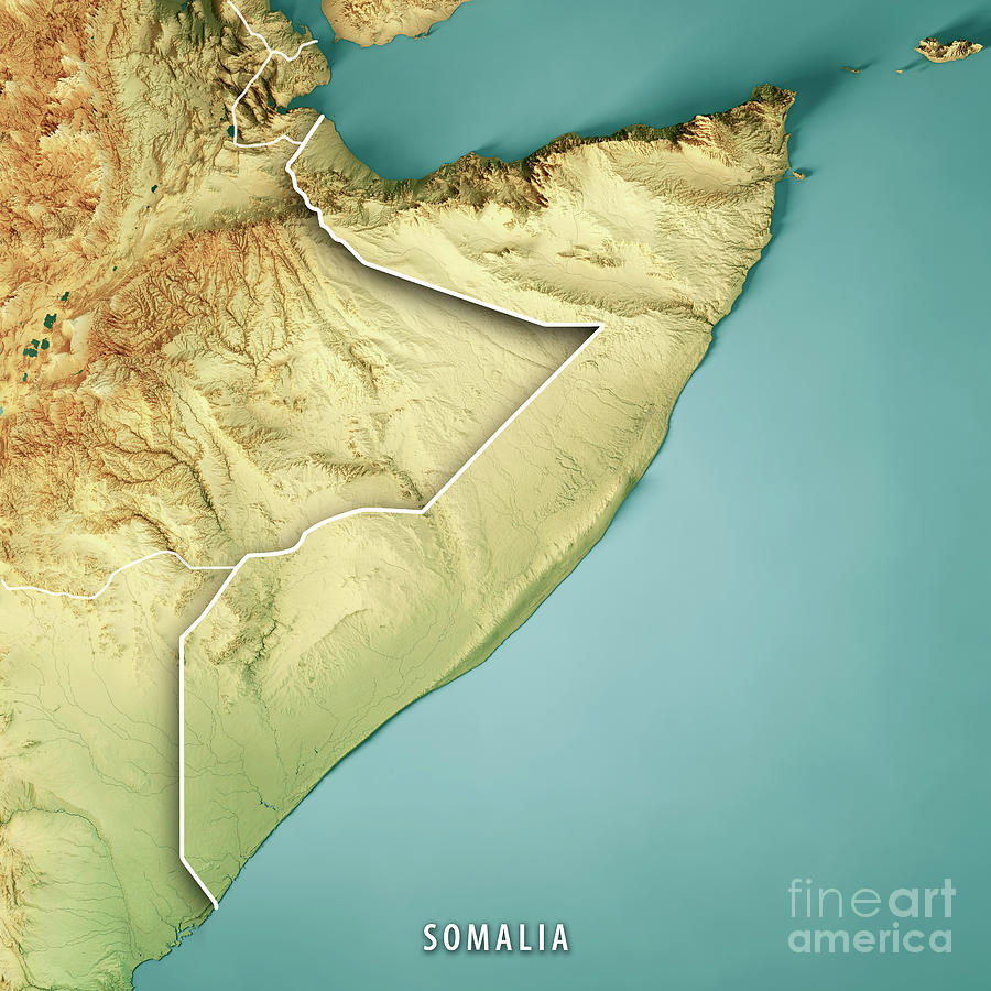 Somalia 3d Render Topographic Map Color Border Digital Art By Frank Ramspott Pixels 8636