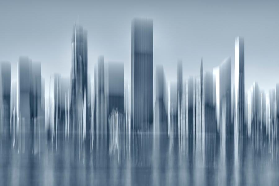 Abstract Photograph - Somber Blue Skyline by Cate Franklyn