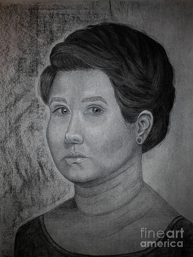 Somber Self Portrait Drawing by Nicole Robles