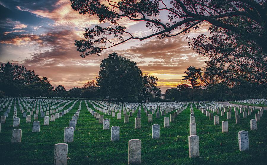 Sunset Photograph - Somber Sunrise - Arlington National Cemetery by US Army Elizabeth Fraser