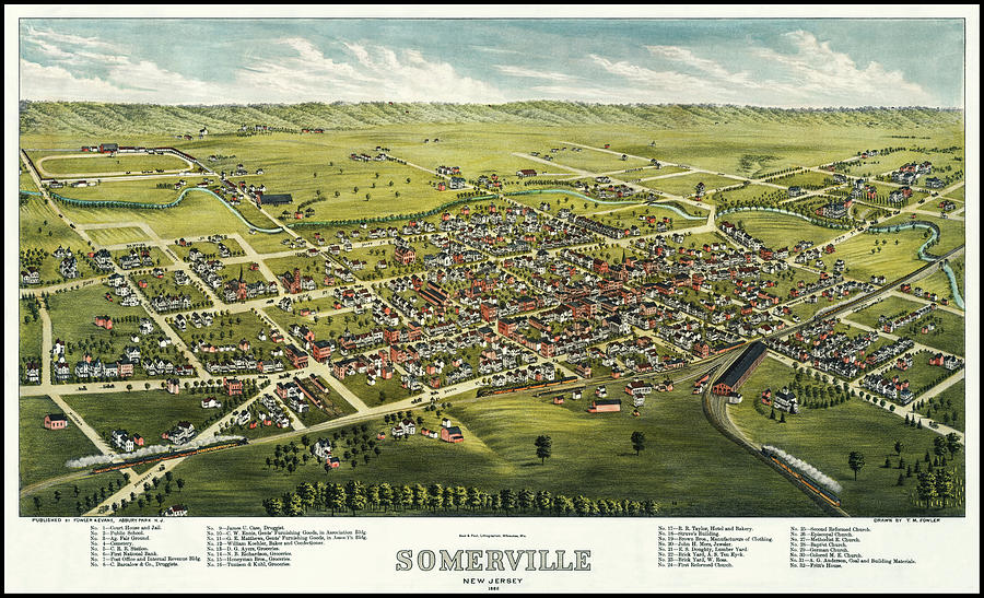 Vintage Photograph - Somerville New Jersey Vintage Map Birds Eye View 1882 by Carol Japp