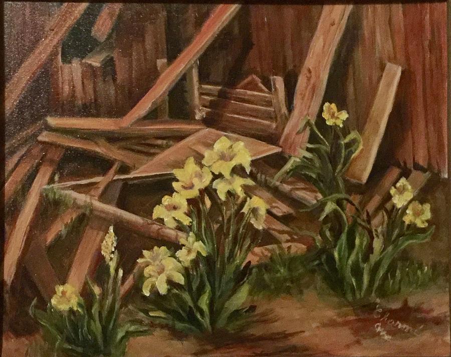Something Old , Something New, Old Lumber Mill Outside of Durango,Co Painting by Charme Curtin