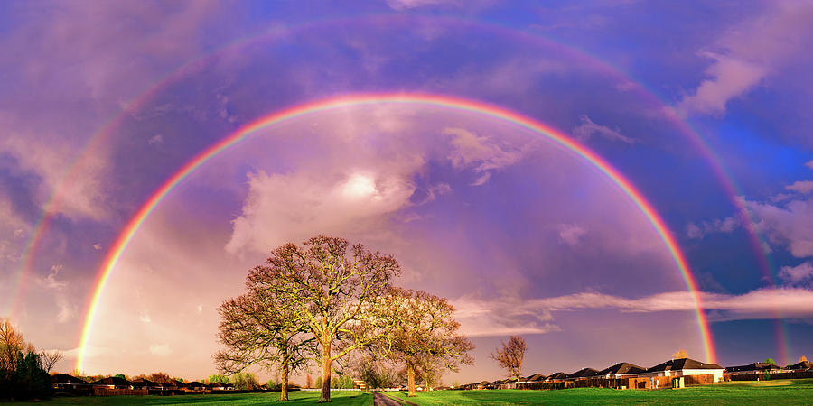Somewhere Over The Double Rainbow - Arkansas Landscape Panorama Photograph