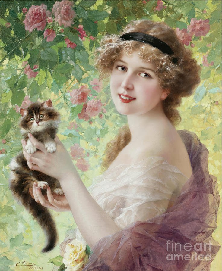 Son Petit Chaton by Emile Vernon Painting by Tina LeCour