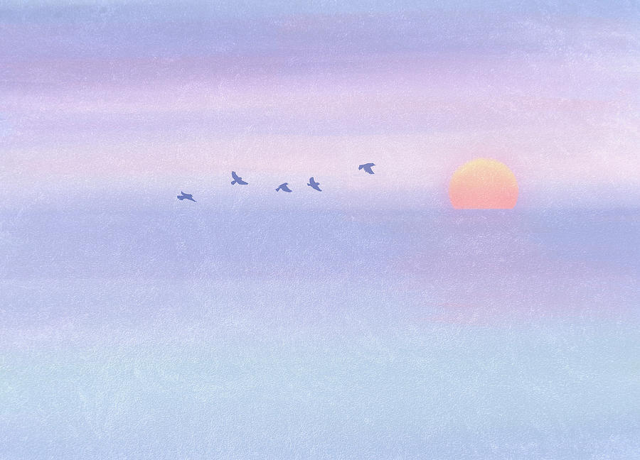 Sunset Digital Art - Songbirds in Flight with Watercolor Sunset Texture by Patti Deters