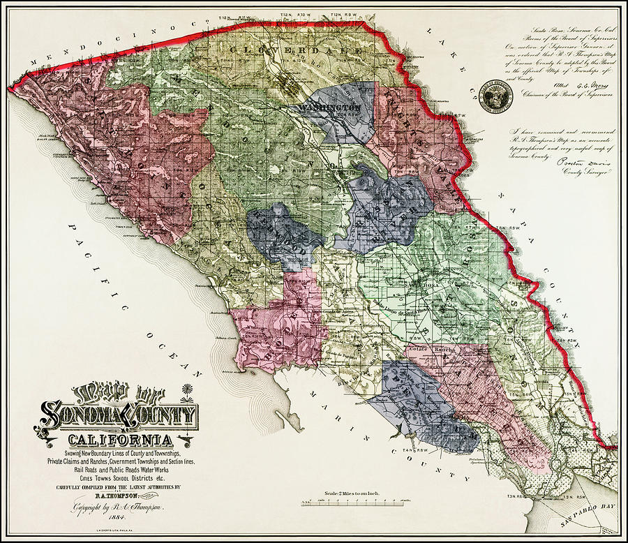 California Map Photograph - Sonoma County California Vintage Map 1884 by Carol Japp