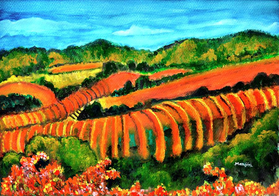 Sonoma valley California colorful landscape painting on sale Painting by Manjiri Kanvinde