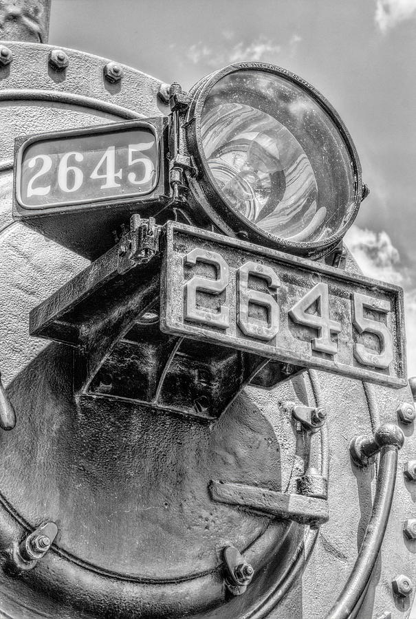Soo Line Locomotive 2645 Headlight Vertical BW Photograph by Dale Kauzlaric