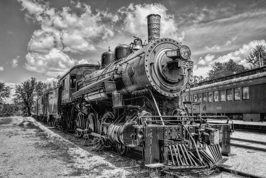 Soo Line Locomotive 2645 Under Partly Cloudy Skies BW Photograph by Dale Kauzlaric