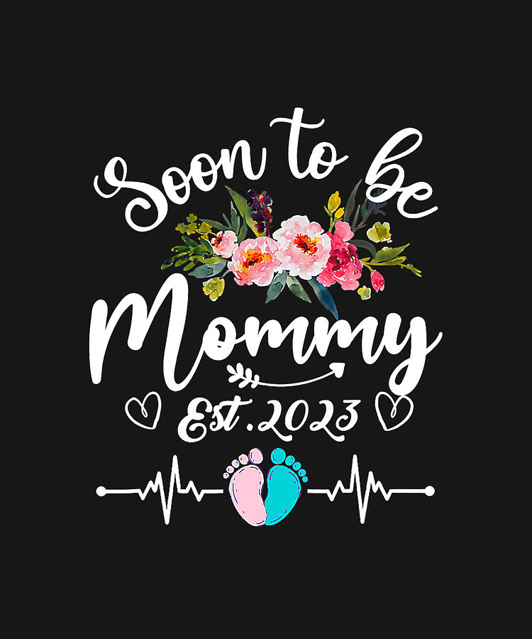 Soon To Be Mommy Est 2023 Pregnancy Announcement Floral Drawing By