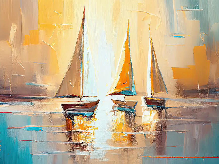Sunset Painting - Soothing Sails on the Sea by Matt Black