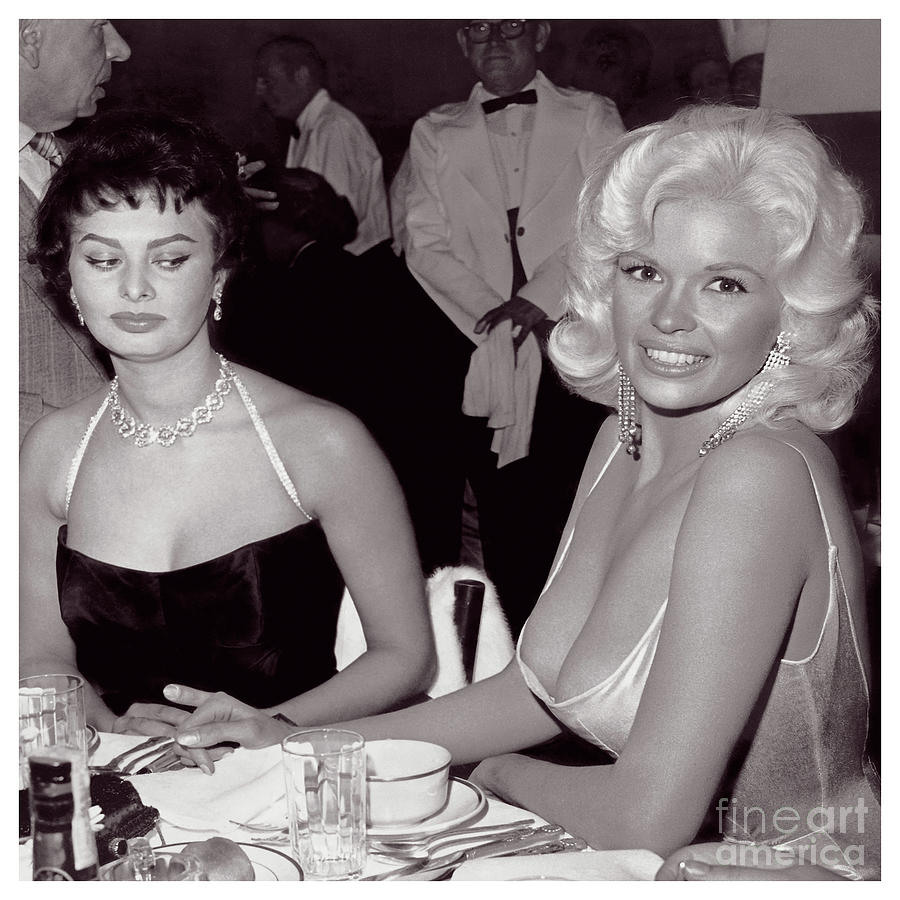 Sophia Loren And Jayne Mansfield - White Border Photograph