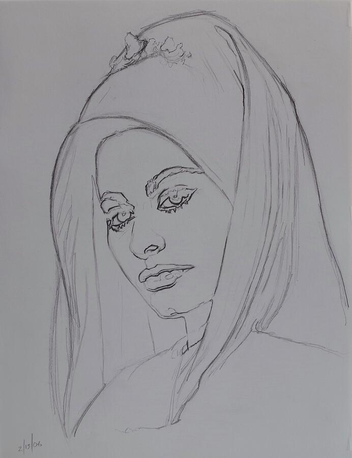 Sophia Loren In Headdress Drawing by Sean Connolly