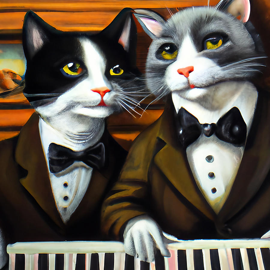 Sophisticated Cats Playing the Piano Digital Art by Caterina Christakos