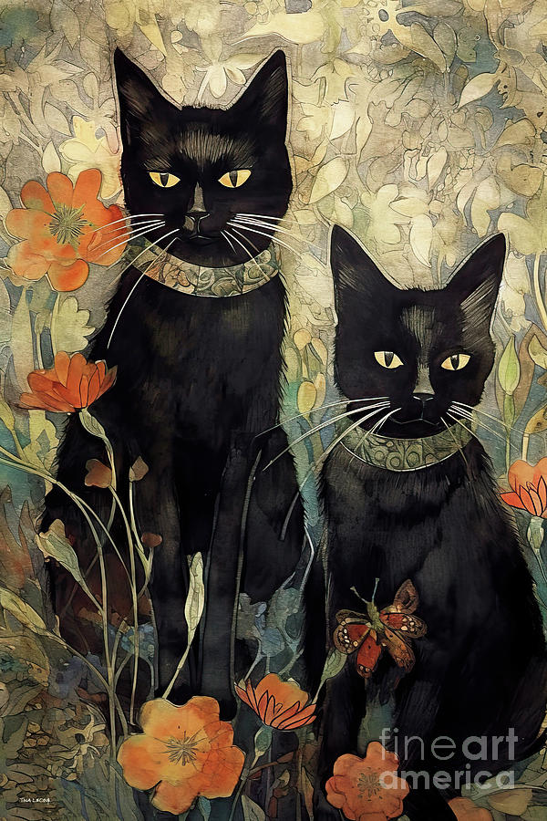 Cat Painting - Sophistocated Black Cats by Tina LeCour