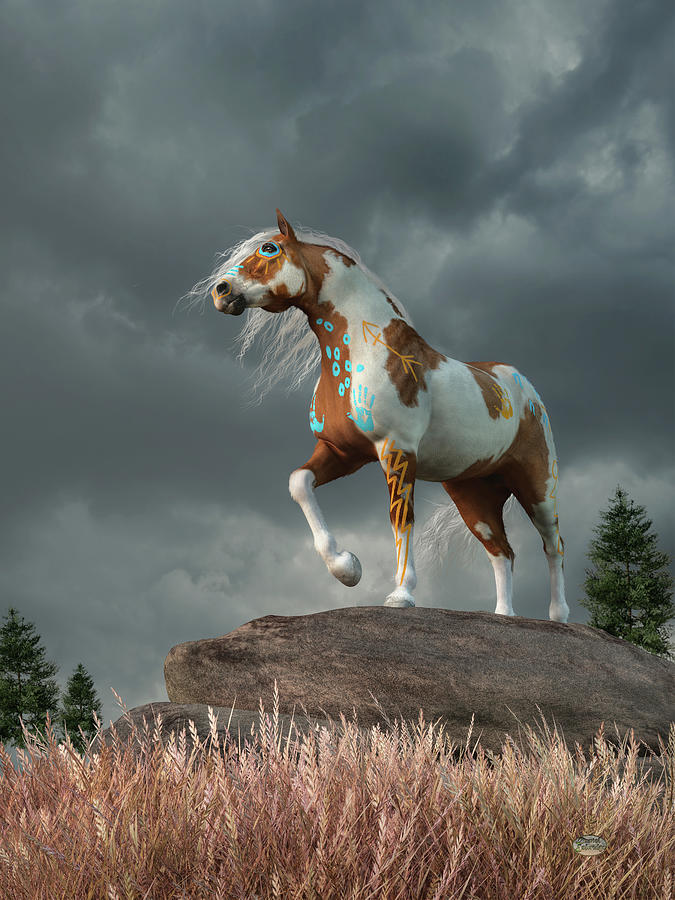 Sorrel Pinto War Horse Digital Art by Daniel Eskridge