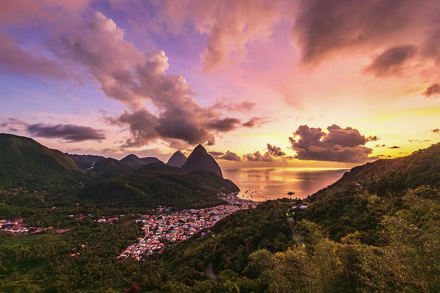 Soufriere and Pitons Sunset Photograph by Stefan Mazzola