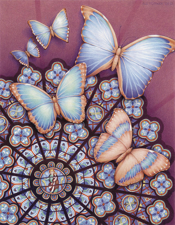 Butterfly Drawing - Soul Stained Blue by Amy S Turner