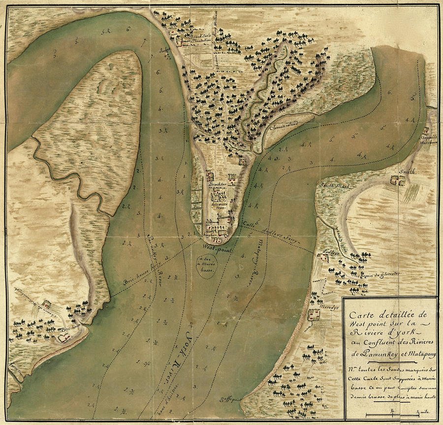 Vintage Drawing - Soundings for Depth of the Hudson Around West Point by Vintage Military Maps