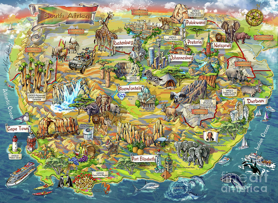South Africa Map Illustration Digital Art by Maria Rabinky