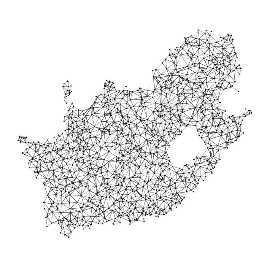 South Africa Map Network Black And White Drawing by FrankRamspott