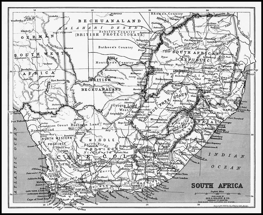 Vintage Photograph - South Africa Vintage Historical Map 1899 Black and White  by Carol Japp