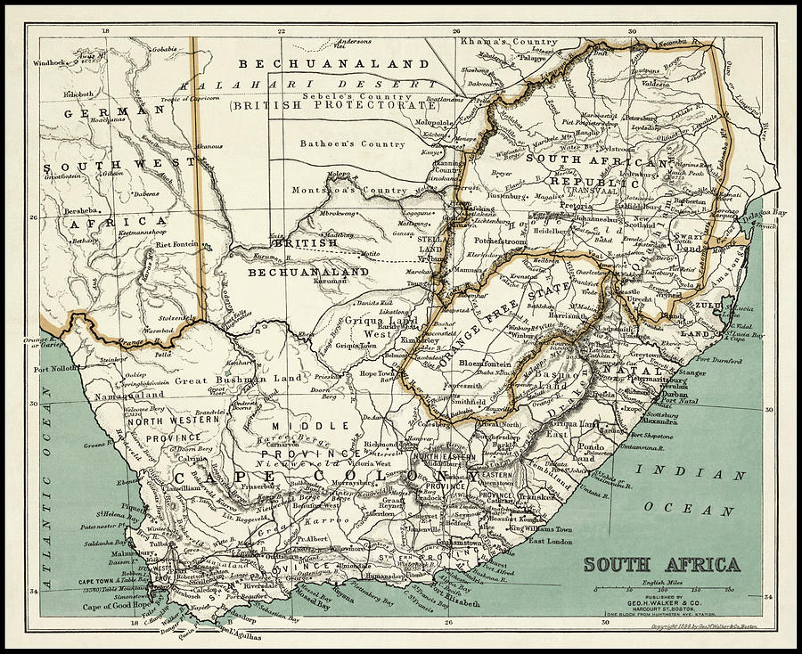Vintage Photograph - South Africa Vintage Historical Map 1899 by Carol Japp