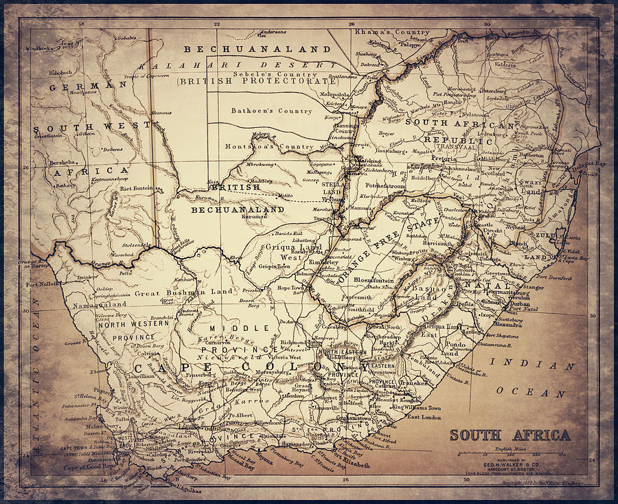 Vintage Photograph - South Africa Vintage Historical Map 1899 Sepia by Carol Japp