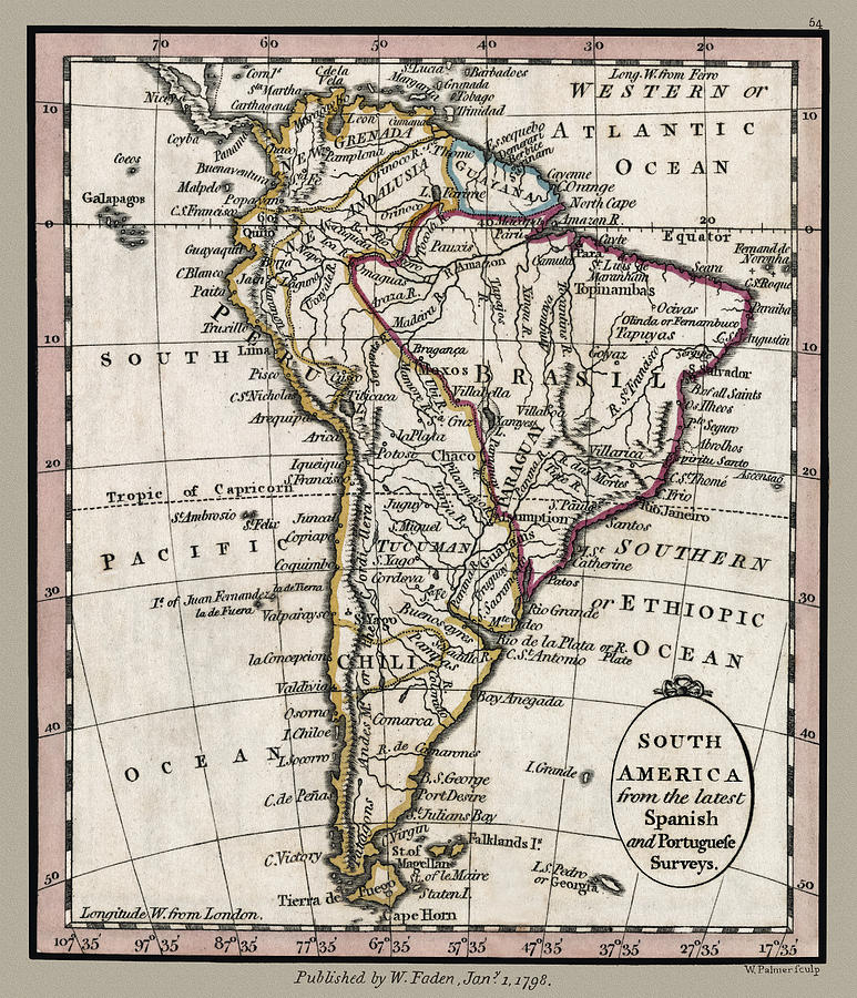 South America Antique 1798 Map Photograph by Phil Cardamone