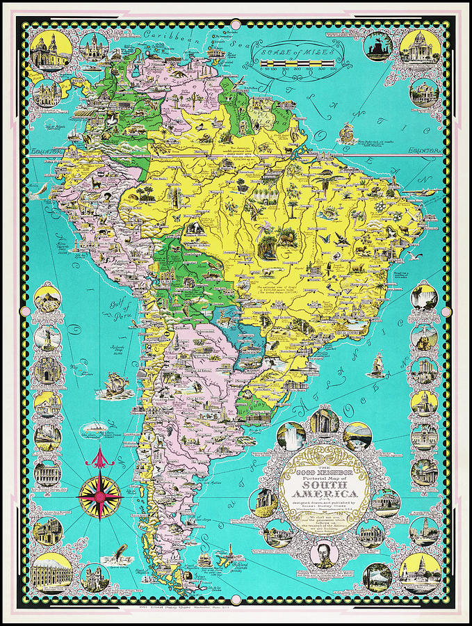 Vintage Photograph - South America Vintage Pictorial Map 1942 by Carol Japp