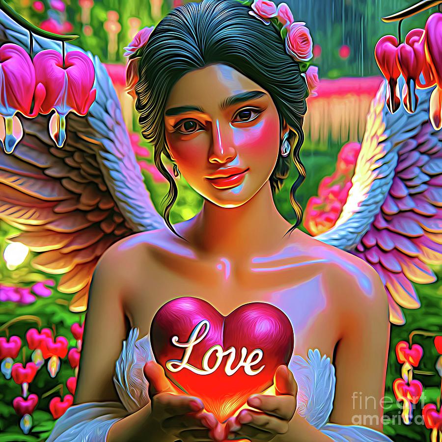South Asian Indian Guardian Angel of Love with Bleeding Hearts Expressionist Effect for Charity Digital Art by Rose Santuci-Sofranko