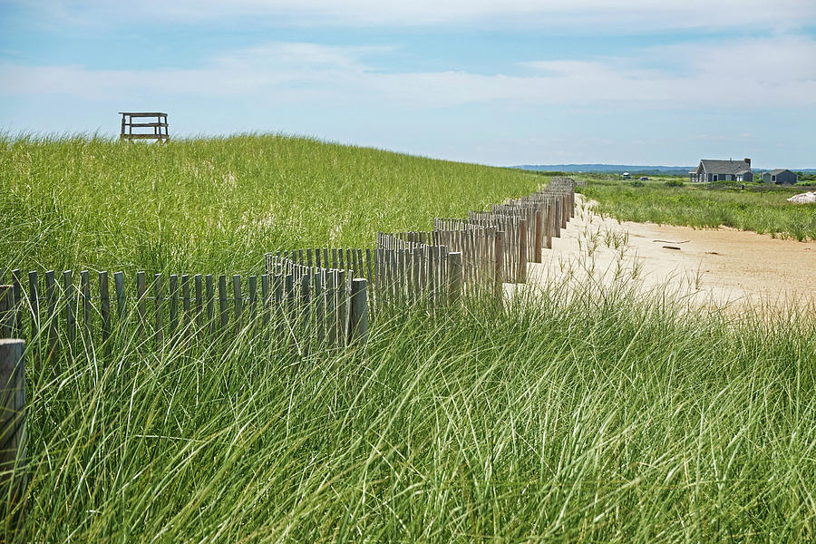 South Beach Edgartown Massachusetts Zig Zag Wooden Fence and Lifeguard Chair Photograph by Toby McGuire