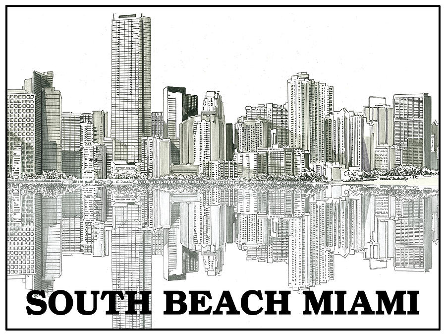 South Beach Miami City Skyline Painting by John Stoeckley - Fine Art ...