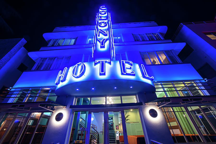 South Beach Miami Florida Colony Hotel Neon lit up at Night Miami Florida Photograph by Toby McGuire
