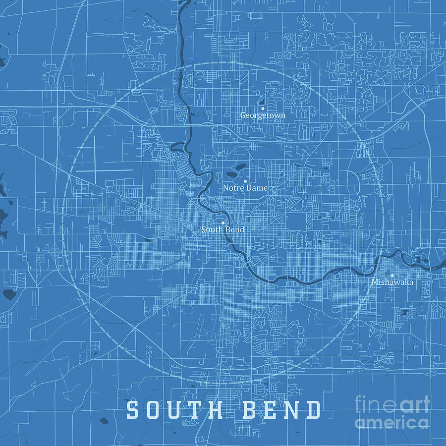 South Bend IN City Vector Road Map Blue Text Digital Art by Frank ...