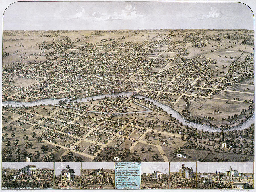 South Bend, Indiana, 1866 Drawing by Albert Ruger